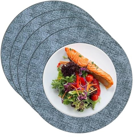 RSRSR Set di tovagliette da tavola da 4/6/8 tovagliette Rotonde in Similpelle Antiscivolo Lavabili, Resistenti al Calore for Cucina e Sala da Pranzo (9, Set da 6)(Blue,Set of 4)