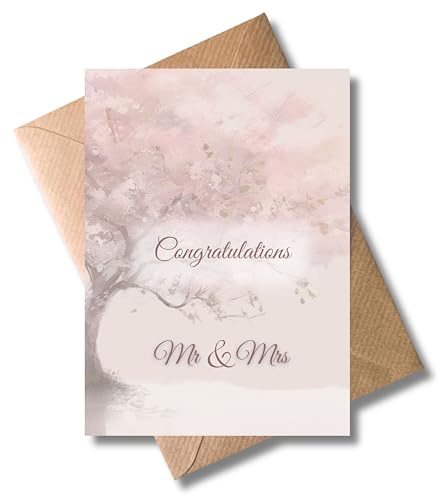 WBdesignz Elegante Hochzeitskarte „Congratulations Mr & Mrs“ mit Umschlag – Aquarell-Baum Motiv, stilvoll & modern – Hochzeitsglückwünsche für Brautpaar - liebevoll & modern (DIN A6)