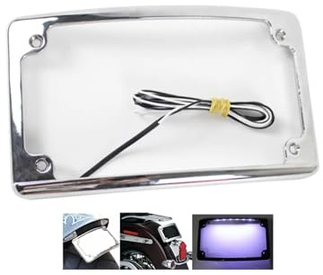 FVMOTO Curved LED License Plate Frame with Illumination Light Compatible with Harley, 12° Curved Design (Chrome)