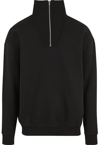 Urban Classics Tröja för män, Cut & Sew Troyer, avslappnad herrtröja med hög krage och halv dragkedja, storlekar S – 5XL, svart, S