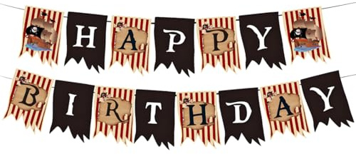 HUKUMA Happy Birthday Girlande,Piraten Deko Kindergeburtstag Junge,Piratenschiff Happy Birthday Banner, Kinder Geburtstag Deko,Geburtstagsgirlande Kinder Deko,Geburtstagsdeko 1 2 3 4 5 6 Jahre