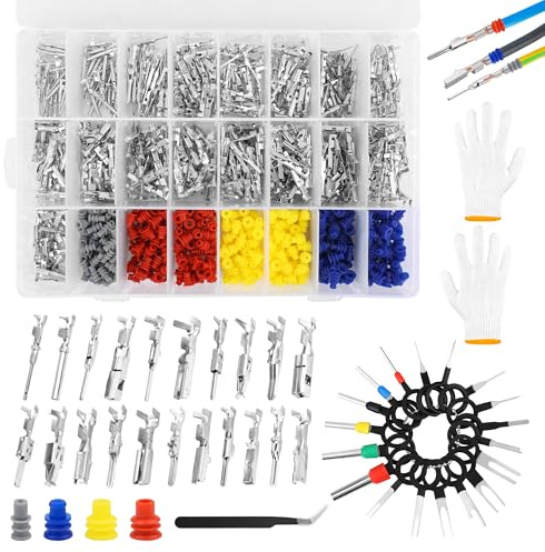 Windspeed 985Pcs Car Electrical Wire Terminal Pins Connector Kit | 565Pcs Connector Pins Terminal Automotive Wire Connector with / 400 Wire Seals/ 18 Release Tools/ Tweezers/ Gloves