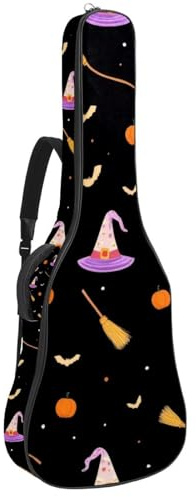 KengjuTesu 43 Zoll Akustikgitarre Softcase mit Rucksackgurt und 2 Taschen Hexenhut und Besen, keine Polsterung Rucksack Wasserdicht Oxford Tuch Bassgitarre Gigbag für Konzertgitarren, Mehrfarbig 1