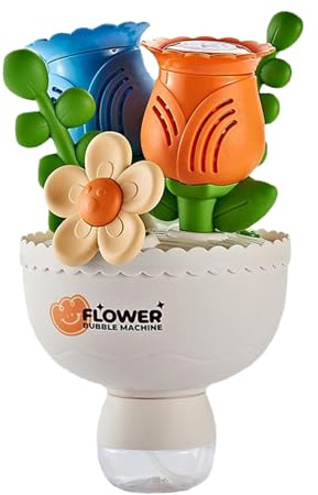 Tvålbubbelmaskin - såpbubbelmaskiner - interaktiva leksaker skapar blommor bukett - batteridriven lekset med lösning och färgglad belysning, spel