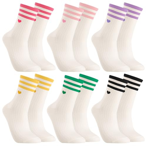 Utensilsto 6 Paare Herz Tennissocken Damen Weiß Sportsocken 39-43 Laufsocken Baumwolle socken Tennis Sport Socken für Tennis Sport, Geschenke für Frauen Geburtstag