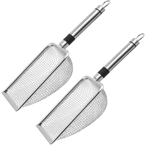 2 paletta per lettiera per gatti da 3,8 mm a maglia fine 28 x 10,2 cm, in acciaio inox, facile da lavare, antiaderente, con foro per appenderla, per proprietari di gatti, pollo, cacce, articoli per