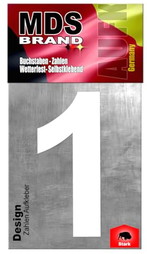 MDS Brand Design 20cm Zahlen Aufkleber | Selbstklebende Hausnummern zum aufkleben | Klebezahlen für Mülltonne, Briefkasten, Hausnummer & Auto | Optimal für Außen & Innen (Weiss, 1)