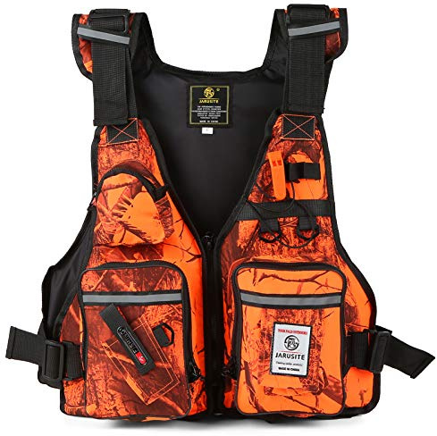 Meenoutt Fly Fishing Vest, Lightweight Breathable Fishing Jacket for Sailing Boating Kayak Bass (Orange Camouflage)