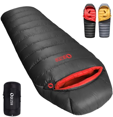QEZER Down Sleeping Bag for Adults 620 Fill Power 0 Degree Sleeping Bag Cold Weather Ultralight with Pouch for Backpacking, Camping, Hiking