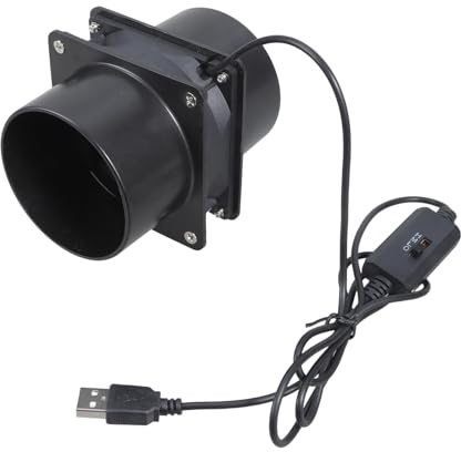 Multipurpose Energy Efficient Double Port USB Powered Inline Fan with 3 Speed Settings Corrosions Resistant Construction ABS Resistant Inline Blower Fan