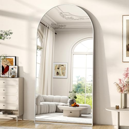 BEAUTYPEAK 180x76 cm Großer Bogen Ganzkörperspiegel, Standspiegel Groß | Spiegel in voller Länge, an der Wand montiert, lehnend, Bodenspiegel Ganzkörper für Schlafzimmer Deko und Wohnzimmer, Weiß
