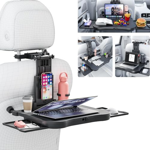 TINMAGI Bilbord, baksätesbord, skrivbord med dryckeshållare och mobiltelefonhållare, vikbart bilfack, justerbart skrivbord för bärbar dator