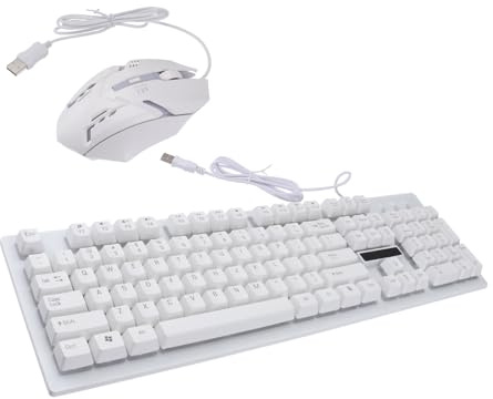 Wired USB Luminous Gaming Keyboard and Mouse Set, 104 Keys White | Pink Gaming Keyboard and Mouse Set, Plastic Build, 4-key Mouse, Home Cafe Use, Gamer-Friendly
