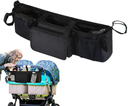 Byuexhp Organizer Für Doppelkinderwagen,Großzügig Wasserdicht 3 Fächer Stauraum,Kinderwagen Organizer | Für Reisen Baby Eltern Zuhause Outdoor Camping Spaziergänge Nach