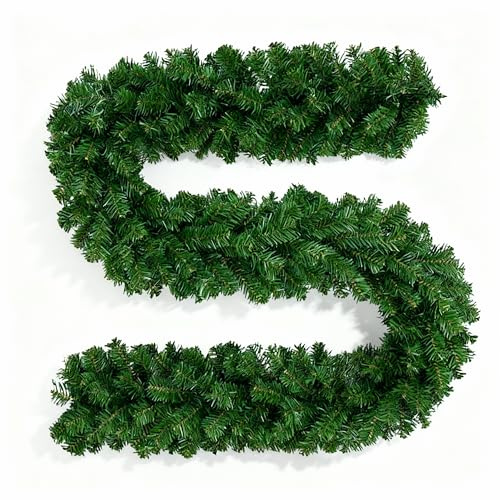 Guirnalda de Navidad de 2,7 m de Pino Artificial Verde arbusto – Verde vegetación de Navidad para Uso en Interiores y Exteriores, escaleras, chimeneas, Puertas, repisa, hogar, jardín, decoración de