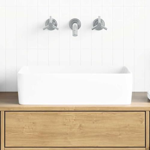Keramik Waschbecken Weiß 48x37x13 cm, Rechteckiger Aufsatzwaschtisch für Badezimmer und Gäste-WC, Langlebiges Porzellan mit Hochglanz-Oberfläche