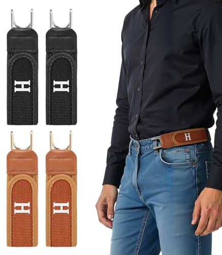 Vicloon 4PCS Ceinture Élastique À Crochet Métallique, Générique Ceintures Sans Boucle pour Hommes et Femmes, Ceintures Extensible Invisible, Confortable et Ajustable pour Le Quotidien-Noir+Marron