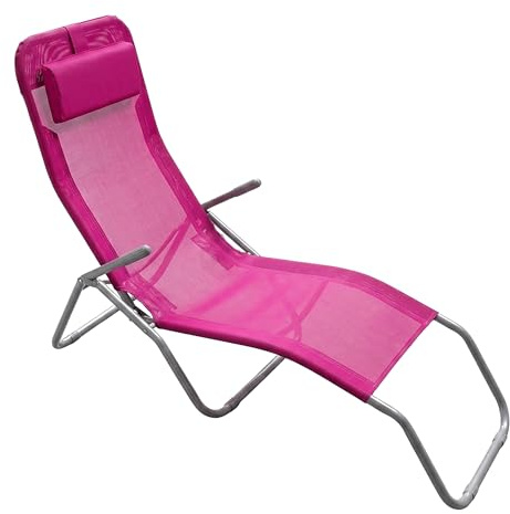 Spetebo Gartenliege mit Kopfkissen, Fuchsia, 190 cm | Relaxsuhl, Kippliege, Saunaliege