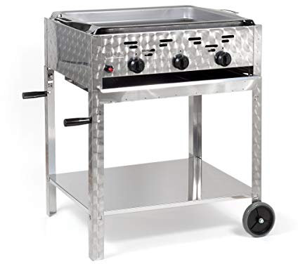 Gasbräter 11kW 3-flammiger Edelstahl-Brenner fahrbar mit Stahlpfanne Gasgrill Gastrobräter Profigrill Verein