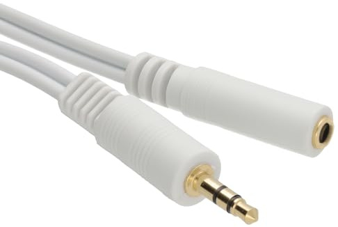 kenable 3.5mm Stereo Jack Extension Cable Male to Female Headphone Audio Lead Gold Plated White 10m