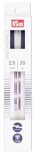 PRYM double-point Ergonomische Stricknadeln/Nadeln, Kunststoff, Mehrfarbig, 2,5 mm, 20 cm Länge, Set von 5, Alabasterweiß