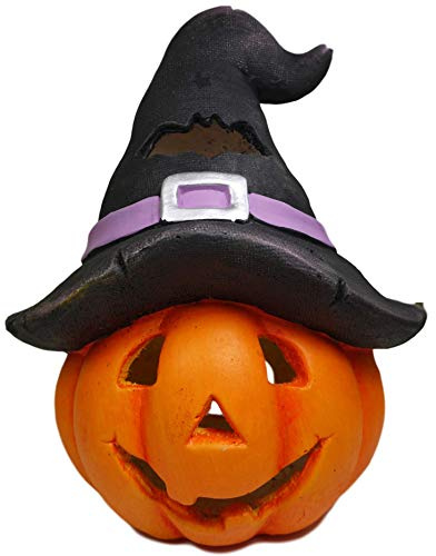 khevga Herbstdeko Kürbis mit Hut Windlicht groß Halloween Deko 27 x 24 x 33 cm