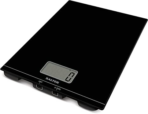 Salter 1172 BKDR Ultraschlanke Elektronisch Küchenwaage - Digitale Backwaage mit Tara-Funktion, Kompakt Lebensmittelwaage mit 5 kg Maximale Kapazität, LCD-Display, Messung von Flüssigkeiten, Schwarz