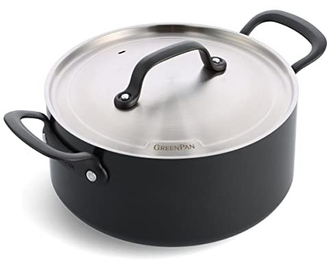 GreenPan Craft Healthy Ceramic Non-Stick 24 cm/4.9 Litre Stock Pot with Lid, PFAS-Free, Metal Safe, Cast Stainless Steel Handles, Induction Suitable, Oven Safe, Black, Casserole