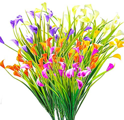 Yibaijia 6 Stück Künstliche Blumen, Dekorative Calla Lily Bouquet der Blumen Künstliche, Plastikblumen Deko UV-beständig für Haus, Garten, Büro, Küche, Tisch, Mittelstücke (5 Farben)