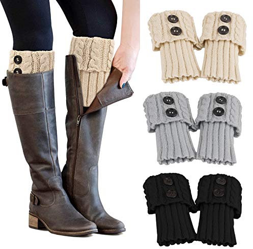 PHOGARY 3 Paare Stulpen Damen Winter Beinwärmer, Stricken Häkelarbeit Kurze Knopf Pulswärmer Leg Warmers Mädchen Stiefel Boot Abdeckung für Winterwärmer