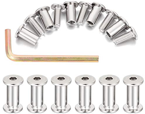 PGMJ 40 Sets M6 Binding Post Screws Rivet Socket Cap Connecting - Silver Hex Screws and Nuts Metal Bolts Cap Nuts Assortment Kit for Baby Bed Furniture, Scrapbook Photo Albums Binding (M6x15mm-D)