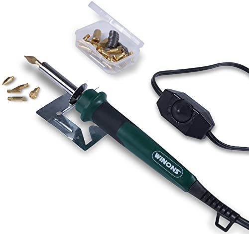 WINONS Cuchillo Caliente Cortador de Plástico con Control de Temperatura WHK0006, Cortadora Poliestireno igual que Cutter Profesional con Boquillas para Pirograbador de madera y Soldador (Kit de 26)