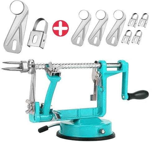 Apple Peeler, Slicer Corer Potato Peelers 3 In 1, Stainless Steel Heavy Duty Suction Cup Base And 7 Extra Blades (Blue)
