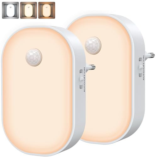 Luz Nocturna Infantil, [2 Piezas] Luz Nocturna LED con Sensor de Movimiento Regulable, TEAMPD Luz Lámpara Quitamiedos con 3 Modos para Niños, Habitación Bebé, Dormitorio, Armario Pasillos, Sala