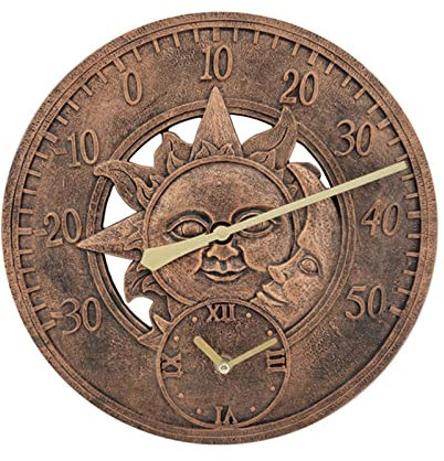 MagiDeal Horloge Murale Ronde étanche Affichage de la température Non tic Silencieux intérieur extérieur 30 cm Montres suspendues pour Porche Salon Chambre