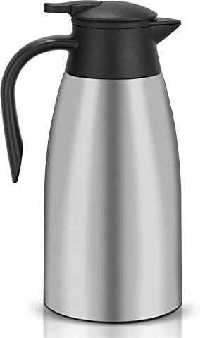 Hossejoy 2L Thermoskanne Edelstahl, Doppelwandige Vakuumisolierung Isolierkanne Kaffeekanne, 12+ Stunden Wärme- und Kältespeicherung, für Kaffee, Milch, Tee, Getränke (Silber)