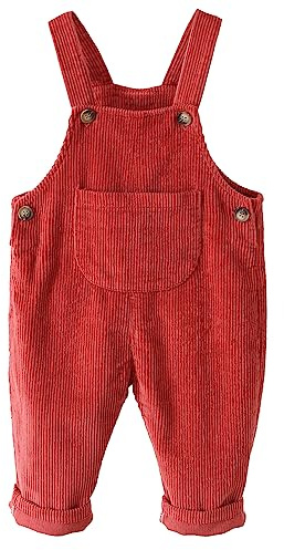 Panegy Salopette per neonati, in tinta unita, con bretelle, morbide, retrò, con bottoni, bavaglini monoblocco, per neonati, per primavera, autunno, Stil4/Rosso, 9-12 Monate
