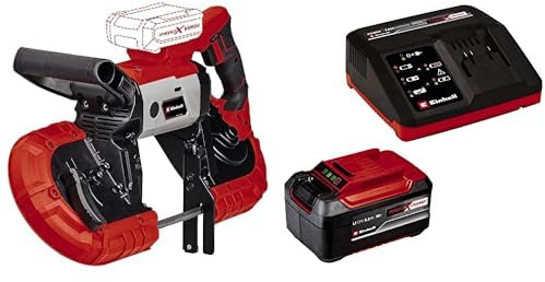 Einhell Sierra de banda con batería TE-MB 18/127 Li-Solo Power X-Change (18 V, 115 mm altura de corte, 127 mm anchura de corte, luz LED, incl. 2 bandas de sierra de metal,)+ Starter Kit 5,2Ah