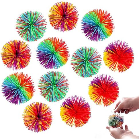 KAYEF 12 Stück Regenbogen Plüschbälle, Stress Bälle, Bouncy Bälle, Multicolored, 12+
