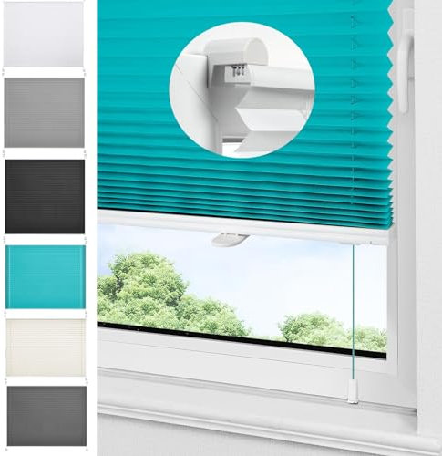 Thermo Plissee Ohne Bohren 75 x 130 cm Blickdicht - Sichtschutz - Sonnenschutz Jalousien Für Innen 2 Bedienschienen aus Aluminium für Schlafzimmer, Blau