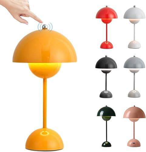 Starnearby Lampe de Table LED Pot de Fleurs, Lampe de Chevet Rechargeable Sans Fil, Lampes Champignon Tactile Dimmable avec 3 Modes de Luminosité, Lampes de Bureau Décorative Rétro
