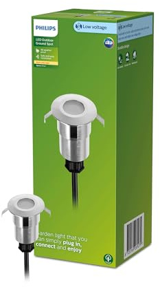 Philips Outdoor Niedervolt Spore Bodenspot Erweiterung, 1x1W, 24V, 2700 Kelvin, IP67 wasserfest, edelstahl
