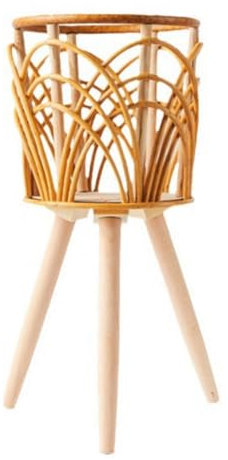 CENMEN Pflanzenständer für den Innenbereich aus Rattan, gewebter Blumentopfständer aus Stroh, mit Füßen, Pflanzgefäßkörbe für den Boden, Holzregal für Pflanzen, B, einfach zu bedienen