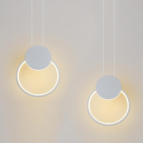 LIGKIN Set di 2 Lampadari a Sospensione LED Moderno 11W Rotondi, Creativa Plafoniera in Alluminio LED lampada da soffitto per Cucina Soggiorno Camera da letto, Bianco
