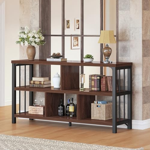 IBF Bücherregal Holz Standregal Würfelregal Eiche Wohnzimmerregal Offenes Regal mit 5 Fächern für Wohnzimmer Schlafzimmer Büro Arbeitszimmer ‎Walnuss-Eiche 120 cm
