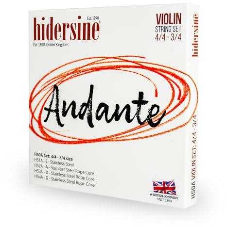 Hidersine Andante Violinensaiten-Set für 4/4 und 3/4 Größe, Stahlseilkern für einfaches Spielgefühl, toller Klang und tolles Preis-Leistungs-Verhältnis Ideale Schülersaiten für Violinen 1 Set mit 4