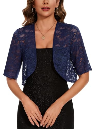 MINTLIMIT Spitzen Bolero Strickjacke Damen Offene Cardigan Kurzarm Boleros Kurz Boleroshrug (Marine L)