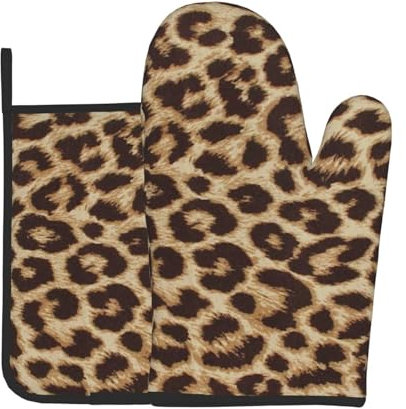 Divertente stampa leopardata, guanti da forno e presine, guanti da cucina, guanti da forno resistenti al calore