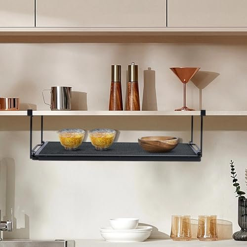 Panier de rangement sous étagère, panier de rangement à suspendre, étagère réglable sous armoire, étagère extensible de rangement pour cuisine, bureau, garde-manger, salle de bain (noir)
