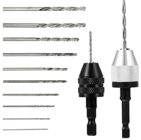 Giantree 2 Stück Schnellspannbohrfutter, 1/4 Zoll Sechskantschaft Bohrer Adapter 0.3-6.5 mm und 0.3-3.6 mm 3 Backen Bohrfutter mit 10 Stück Bohrer für Mikrobohrer, Bohrfutteradapter, Umrüstwerkzeug